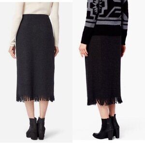 Vintage Pendleton Black 100% Virgin wool fringe hem maxi skirt Size 6